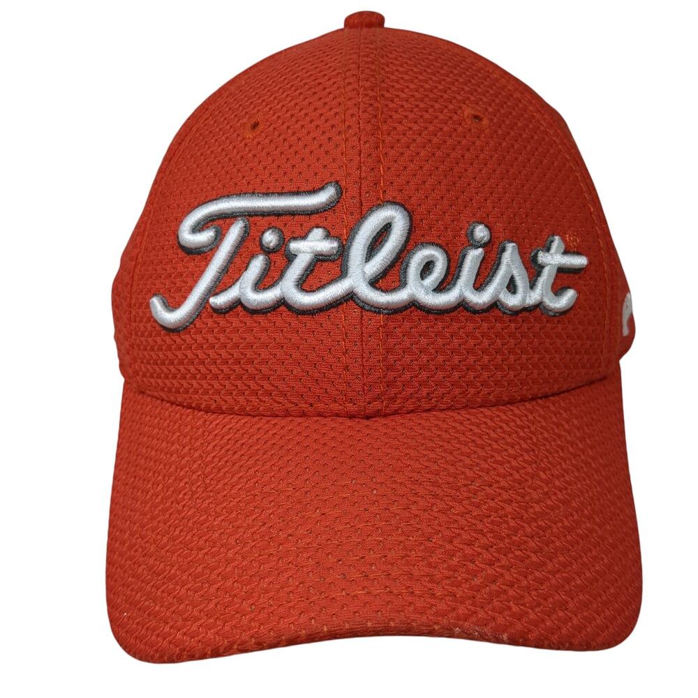 Fitleist Golf Fitted Baseball Cap Orange M Embroidered Vented Holes 6 Panel